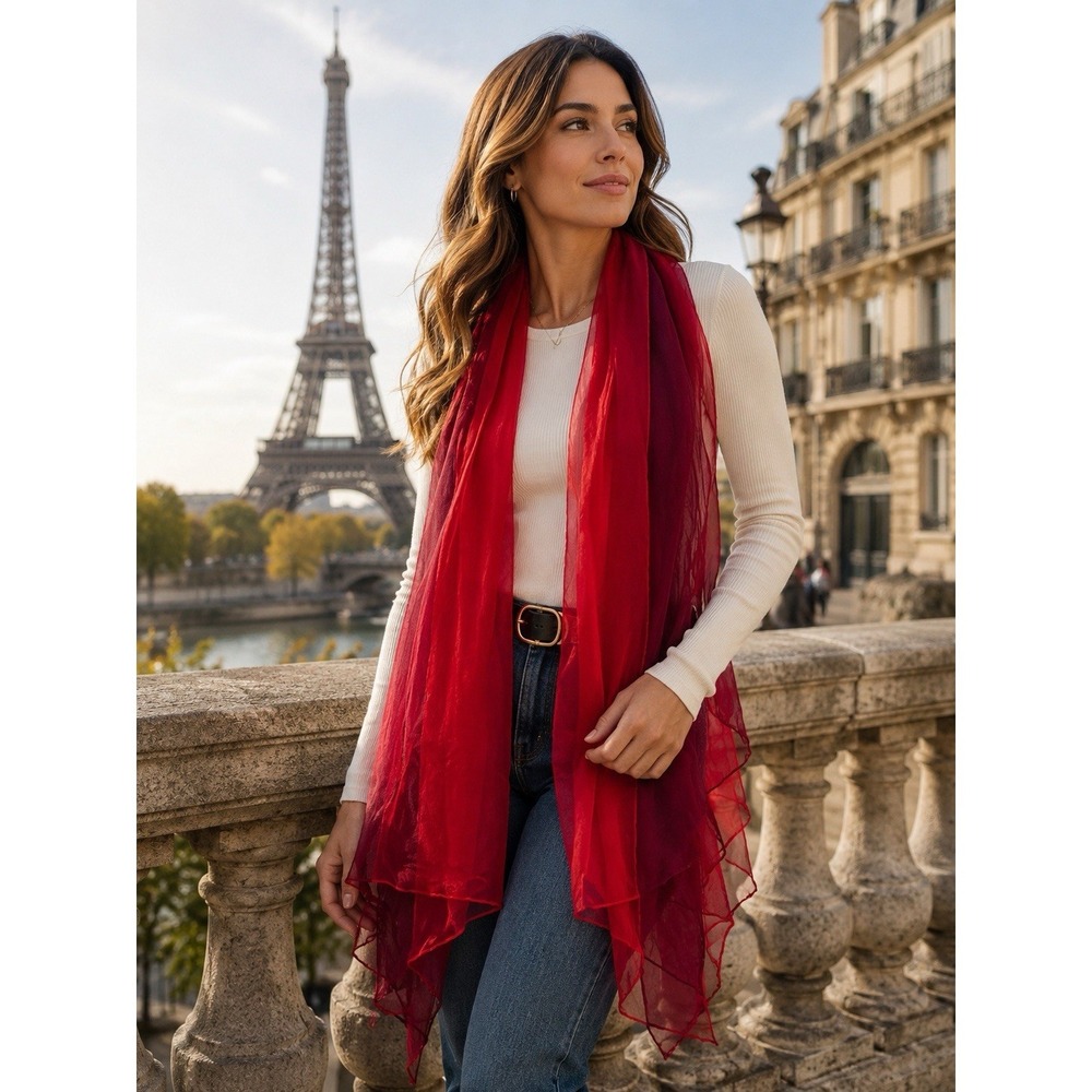 LAURA BIAGIOTTI Red 100% Silk NWT Chiffon Evening Shawl -3299